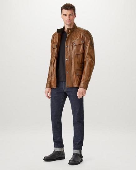 Veste Moto Cuir Belstaff Homme Turner Marron France ZM6173850